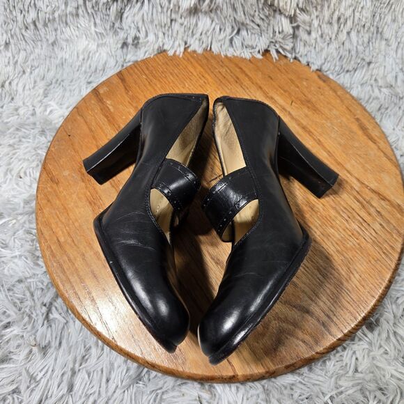 Antonio Melani Womens Size 7.5M Black Leather Stretch Buckle Block Heels Pumps - Picture 3 of 9